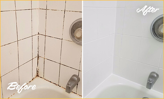 Before and After Picture of a Hypoluxo Shower Tile and Grout Cleaned to Eliminate Mold