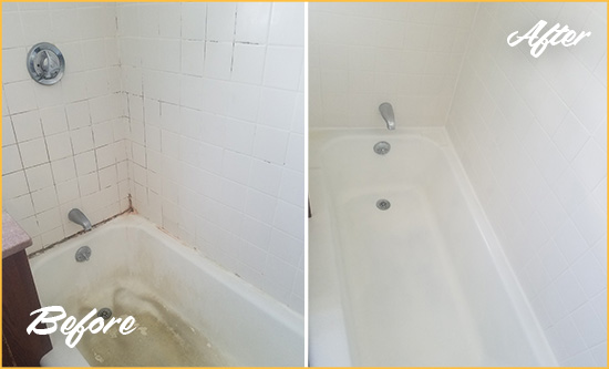 Before and After Picture of a Manalapan Bathtub Caulked to Repair Cracks