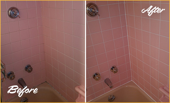 Before and After Picture of a Manalapan Bathtub Caulked to Eliminate Mold