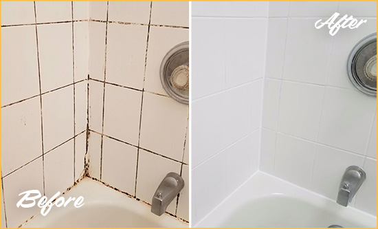 Before and After Picture of a Belle Glade Tub Caulked to Remove and Avoid Mold