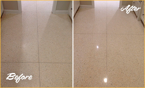 Before and After Picture of a Loxahatchee Granite Stone Floor Polished to Repair Dullness