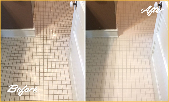 Before and After Picture of a Manalapan Bathroom Floor Sealed to Protect Against Liquids and Foot Traffic