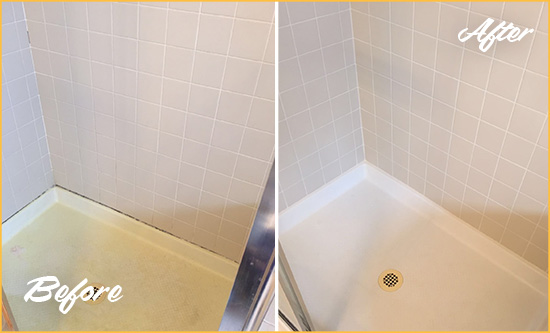 Before and After Picture of a South Palm Beach Shower Sealed to Remove and Protect Against Mold
