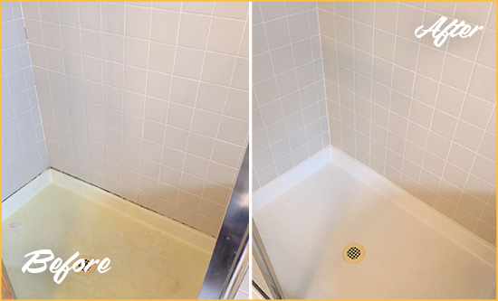 Before and After Picture of a Haverhill Shower Sealed to Remove and Protect Against Mold