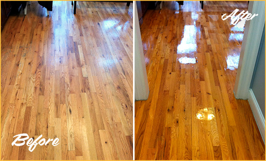 Before and After Picture of a Loxahatchee Groves Wood Sand Free Refinishing Service on a Worn Out Hallway