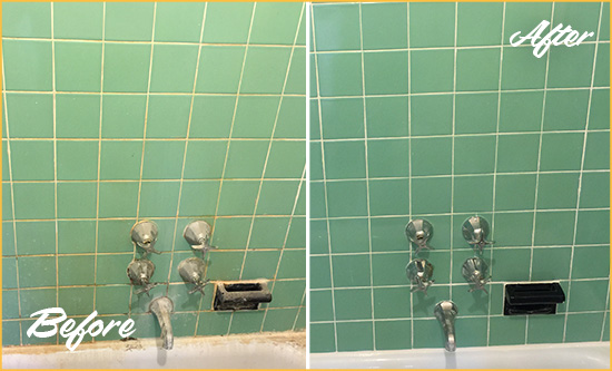Before and After Picture of a Stuart Bath Tub Grout Sealed to Avoid Water Damage