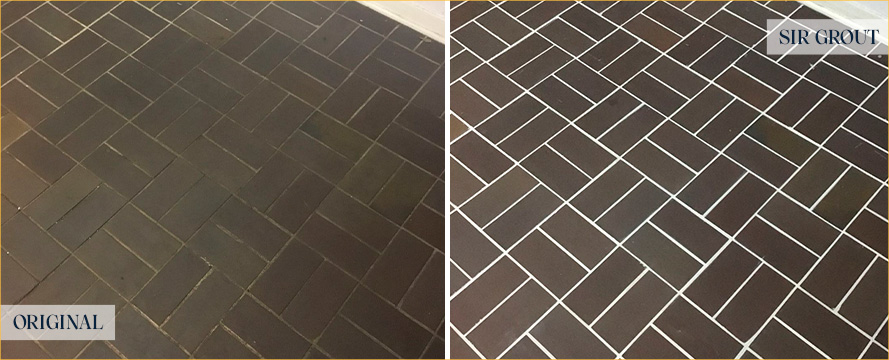 Floor Before and After a Flawless Grout Recoloring in Palm Beach, FL