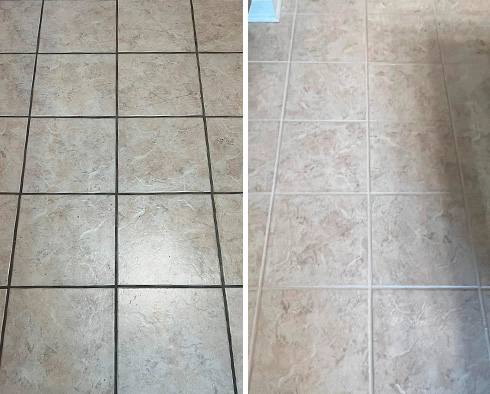 Floor Before and After a Grout Cleaning in Jupiter, FL