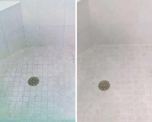 Shower Before and After a Tile Cleaning in Palm Beach, FL