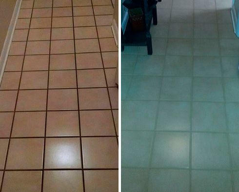 Floor Before and After a Grout Cleaning in Stuart, FL
