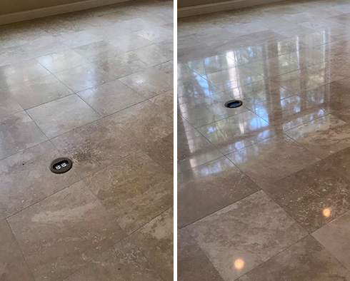 Floor Before and After a Stone Cleaning in Riviera Beach, FL 