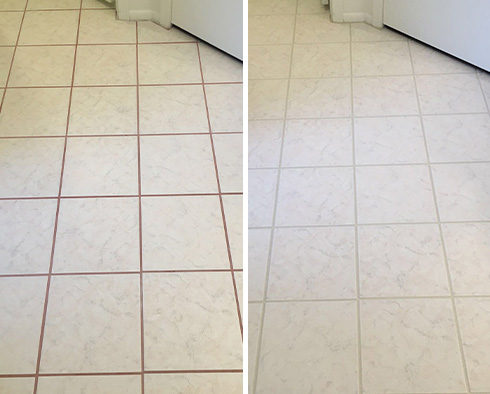 Floor Before and After a Grout Cleaning in Port Saint Lucie, FL