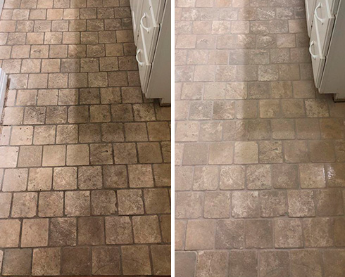 Floor Before and After a Stone Cleaning in Port Saint Lucie, FL