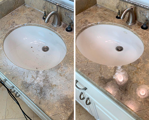 Vanity Top Before and After a Stone Polishing in Riviera Beach, FL