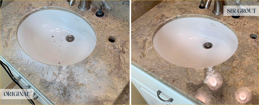Vanity Top Before and After a Flawless Stone Polishing in Riviera Beach, FL