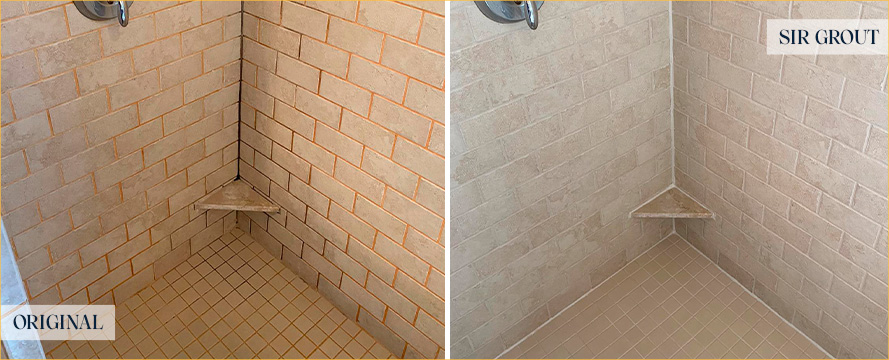 Shower Before and After a Flawless Grout Sealing in Stuart, FL