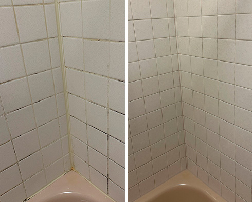 Shower Before and After Our Jupiter Caulking Services