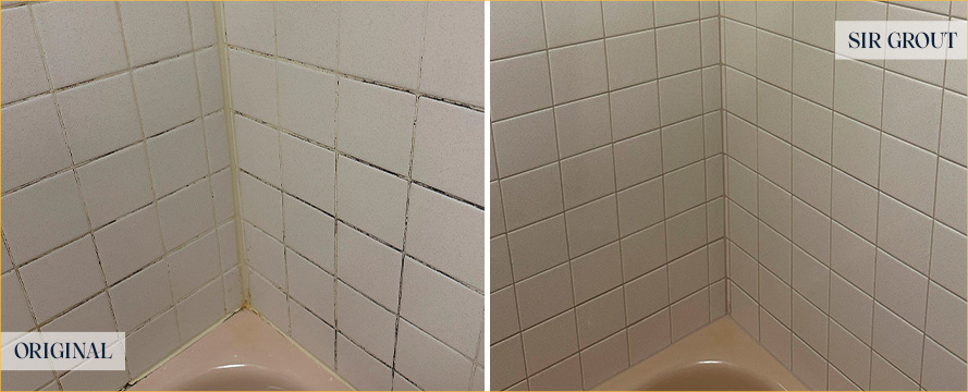 Shower Before and After Our Jupiter Caulking Services