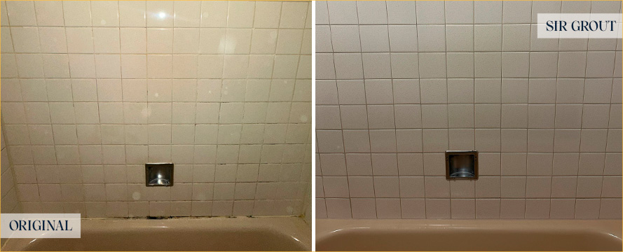 Shower Before and After Our Jupiter Caulking Services
