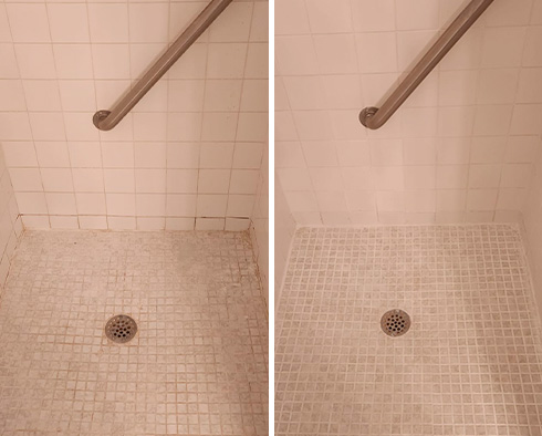 Shower Before and After Our Grout Cleaning in Jupiter, FL