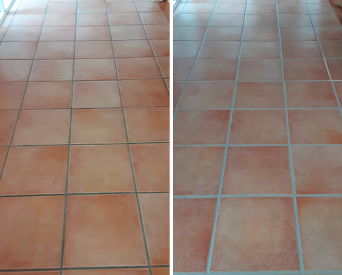Floor Before and After a Grout Cleaning in Palm Beach Gardens, FL