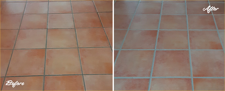 Floor Before and After a Remarkable Grout Cleaning in Palm Beach Gardens, FL