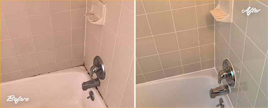 Ceramic Tile Shower Before and After a Grout Sealing in Stuart