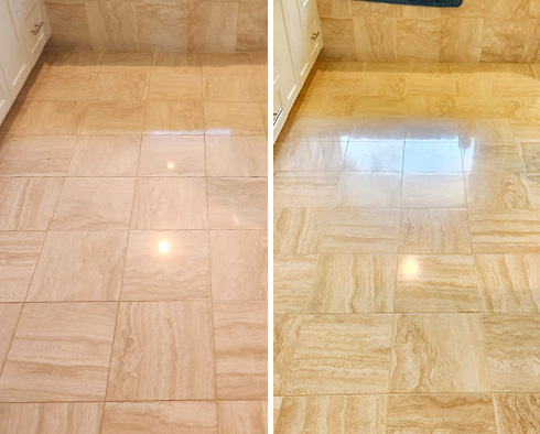 Floor Before and After Our Stone Polishing in Stuart, FL