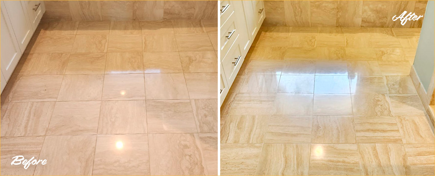 Floor Before and After Our Stone Polishing in Stuart, FL