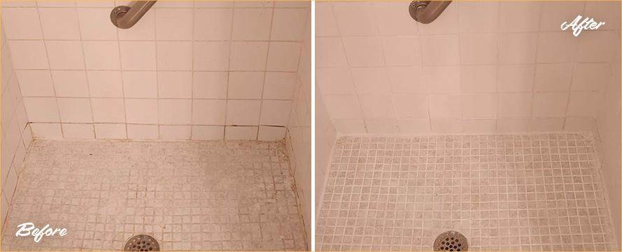 Shower Before and After a Superb Grout Sealing in Delray Beach, FL