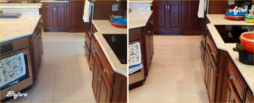 Kitchen Floor Before and After a Grout Sealing in West Palm Beach, FL