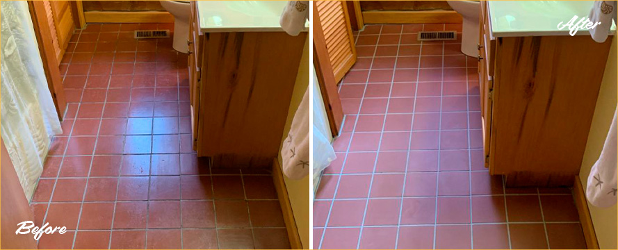 Bathroom Floor Before and After a Tile Cleaning in North Palm Beach, FL