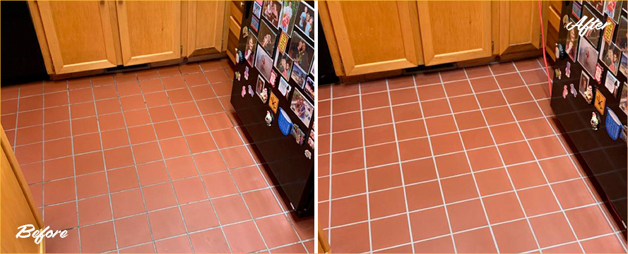 Kitchen Floor Before and After a Tile Cleaning in North Palm Beach, FL