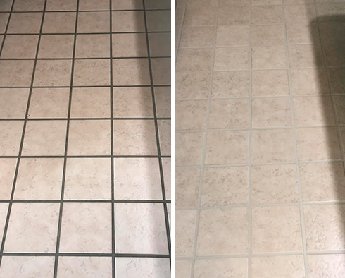 Floor Before and After a Grout Cleaning in Palm Beach, FL