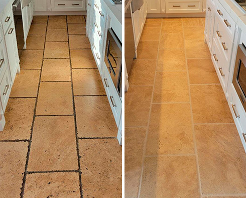 Floor Before and After a Grout Sealing in Stuart, FL