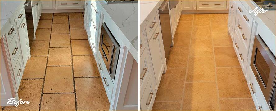 Kitchen Floor Before and After a Grout Sealing in Stuart, FL