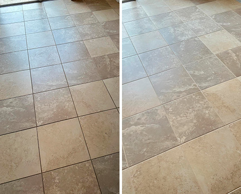 Floor Before and After a Grout Sealing in Jupiter, FL