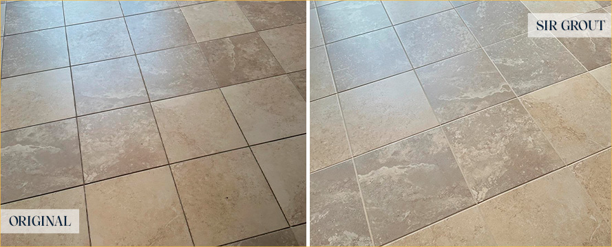 Kitchen Floor Before and After a Superb Grout Sealing in Jupiter, FL