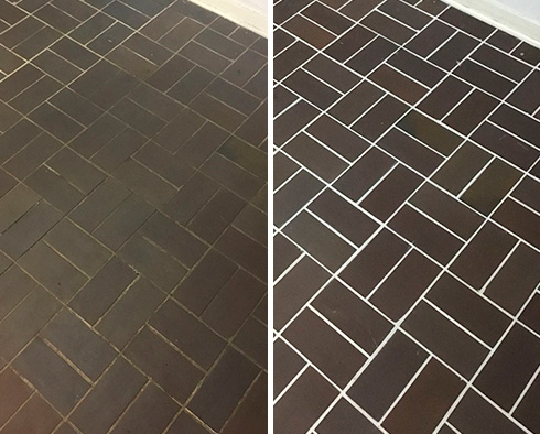 Floor Before and After a Grout Recoloring in Palm Beach, FL