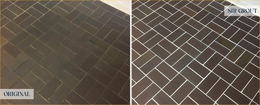 Floor Before and After a Superb Grout Recoloring in Palm Beach, FL