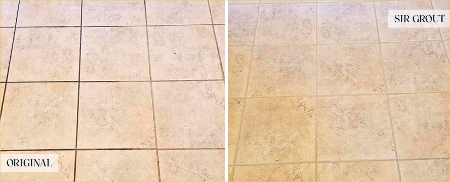 Floor Before and After a Superb Grout Cleaning in Jupiter, FL
