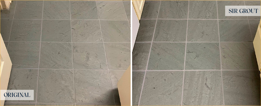 Floor Before and After a Remarkable Grout Cleaning in Port Saint Lucie, FL