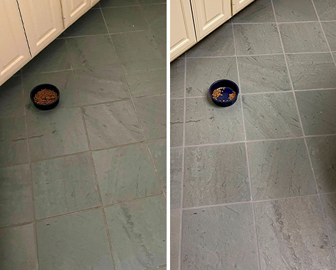 Floor Before and After a Grout Cleaning in Port Saint Lucie, FL