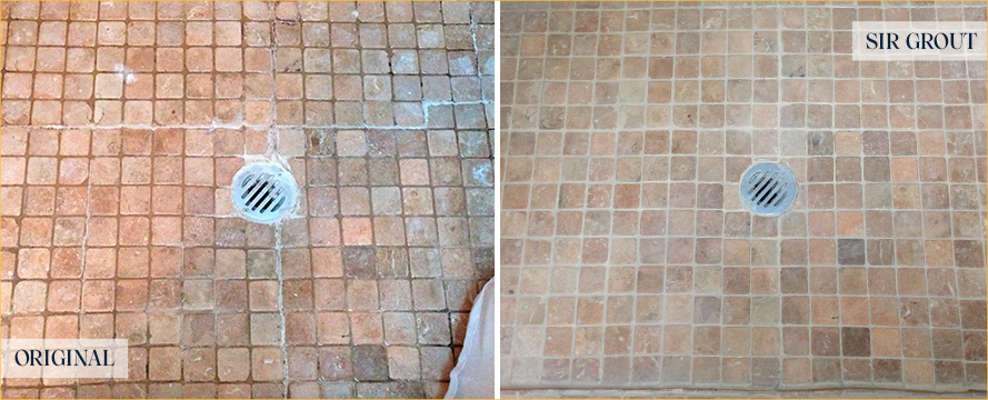 Shower Before and After a Superb Stone Cleaning in Palm Beach, FL