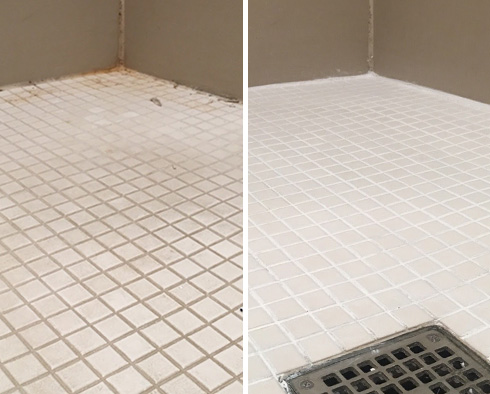 Shower Before and After a Grout Cleaning in Port Saint Lucie, FL