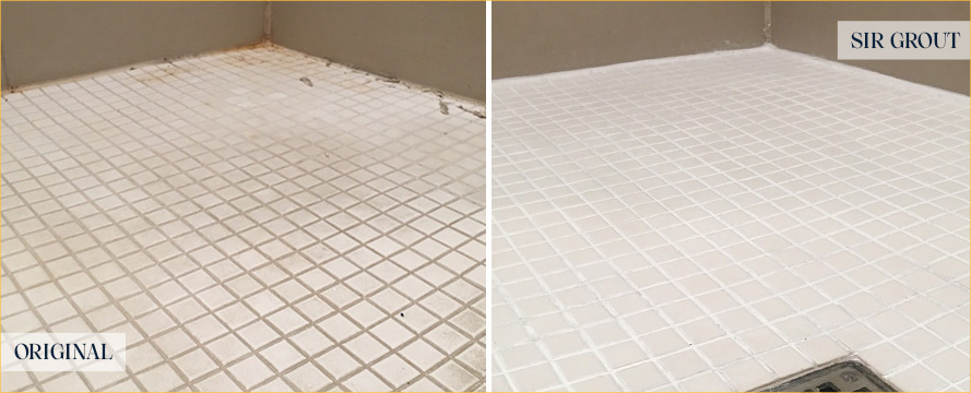 Shower Before and After a Flawless Grout Cleaning in Port Saint Lucie, FL