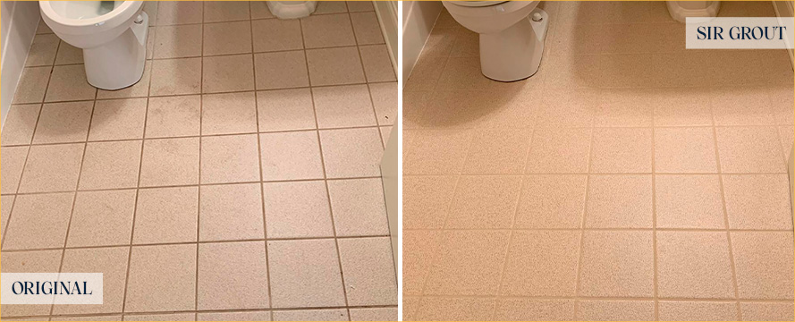 Bathroom Floor Before and After a Tile Cleaning in Palm Beach, FL