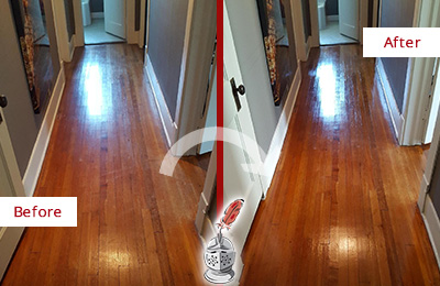 Sir Grout Refinished This Riviera Beach Wood Floor with a Sand Free Refinishing Service to Eliminate Scratches Before and After Picture of a Riviera Beach Wood Sand Free Refinishing Service on a Floor to Eliminate Scratches