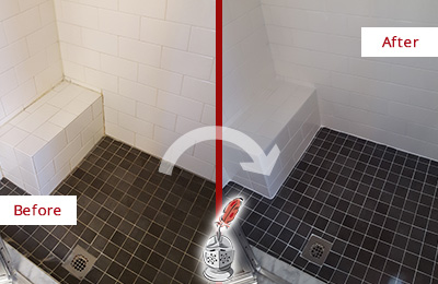 Before and After Picture of a Shower Tile Caulking - Shower Joints