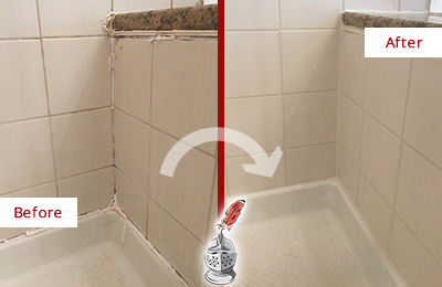 Before and After Picture of a Mangonia Park Shower Caulked to Repair Damaged Caulking